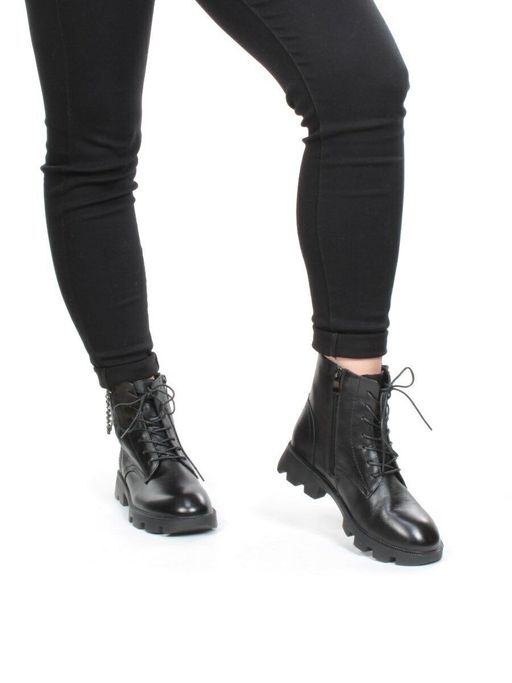 01-CYL94-D1 BLACK Ботинки демисезонные женские (натуральная кожа, байка)