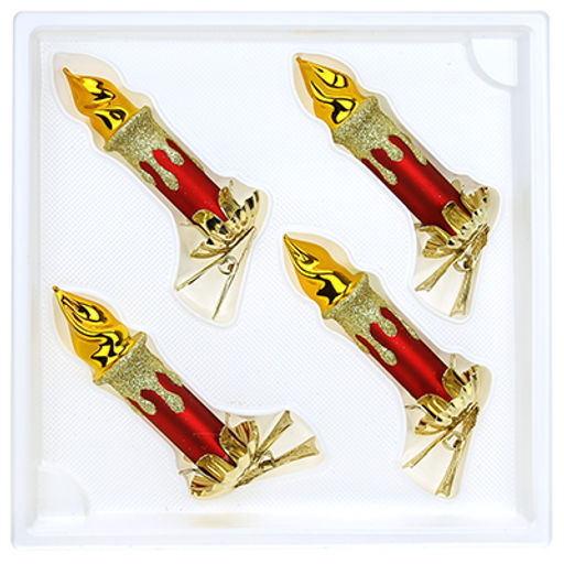 Елочная игрушка фигурка стеклянная Свечи 8,7см, на прищепке, ручная художественная роспись, подарочная упаковка, набор 4шт (Россия)