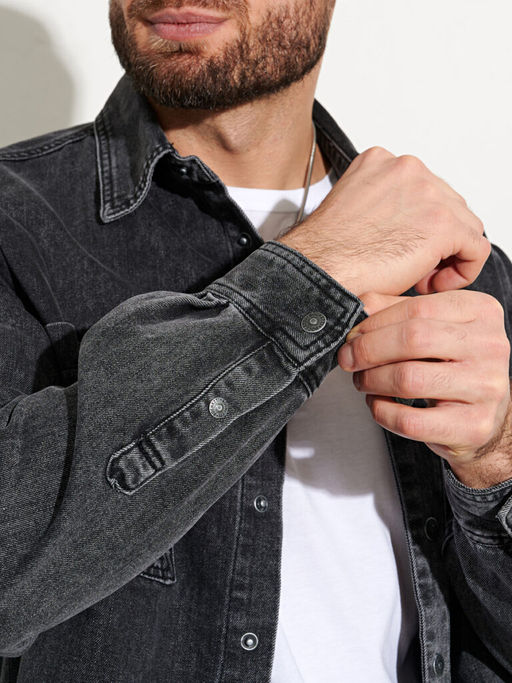 рубашка мужская джинсовая темно-серая - BOCHETTI фото 6