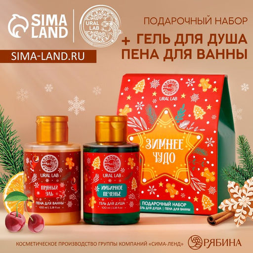Подарочный набор новогодний женский Зимнее чудо: гель для душа и пена для ванны, 2?100 мл, URAL LAB