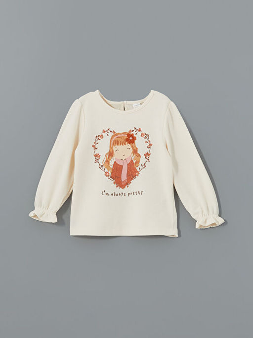 Bisiklet Yaka Bask?l? K?z ?ocuk Ti??rt