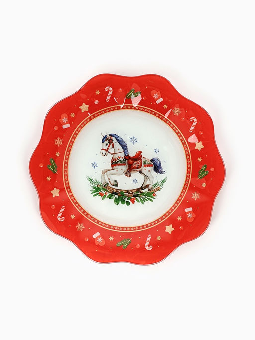 Тарелка плоская новогодняя Игрушки, d=23 см, стекло