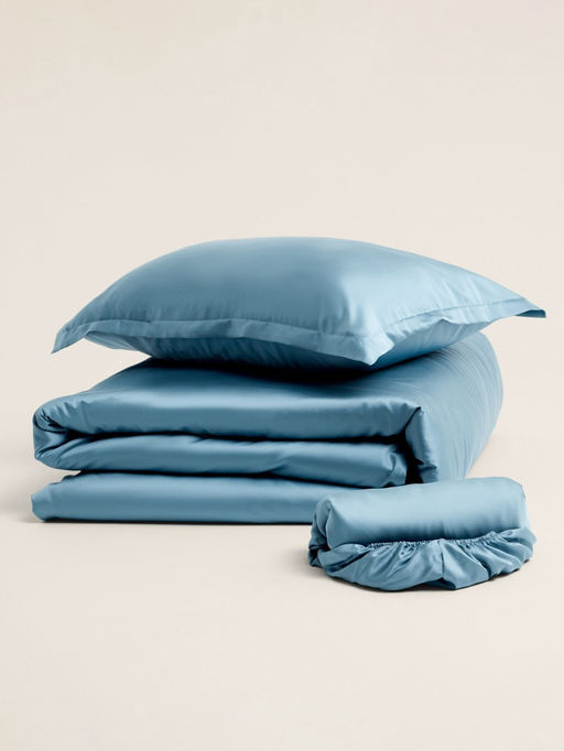 Простыня на резинке 2-спальная SL Home Tencel, 180×200+30 см, тенсель, серо-голубая