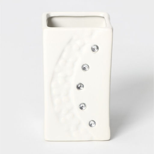 Аксессуары для ванной Доляна Цветочный барельеф, 4 предмета, дозатор 270 мл, мыльница, 2 стакана 210 мл, белые  фото 10