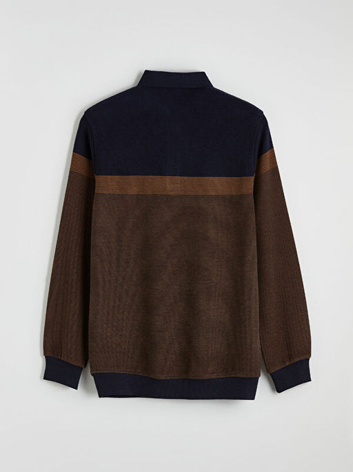 Polo Yaka Renk Bloklu Erkek Sweatshirt