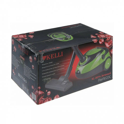 Пылесос "Kelli", пылесборник: мешок 1,5л, 5-ти ступенчатая система фильтрации, металлическая телескопическая трубка, индикатор заполнения пылесборника, вертикальная парковка, ножной переключатель вкл/выкл, регулятор мощности на корпусе, сетевой шнур:
