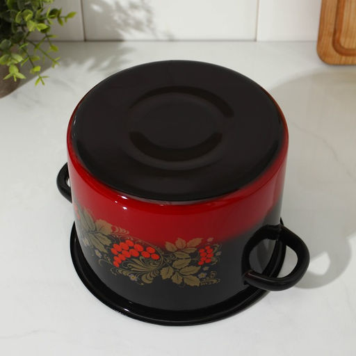 Кастрюля эмалированная «Рябинушка», 3,5 л, d=20 см, цилиндрическая, цвет чёрно-красный