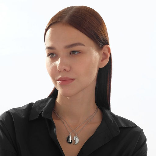 Кулоны парные «Инь ян», дружба, 45 см, цвет чёрный/белый в серебре