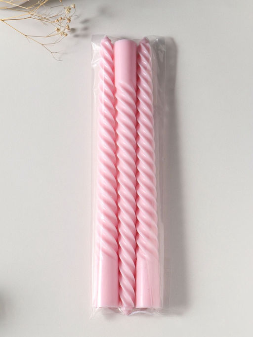 Свеча витая 25 см (набор 3 шт) 57 гр, 5 ч, цв. пастельно-розовый