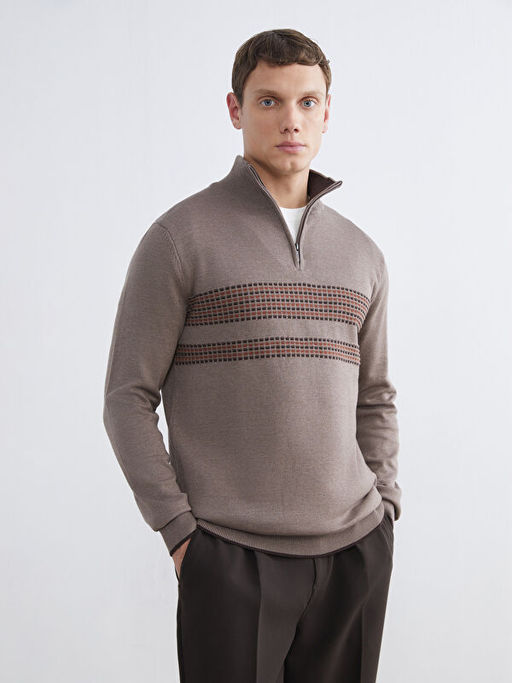 Dik Yaka ?izgili Erkek Triko Kazak