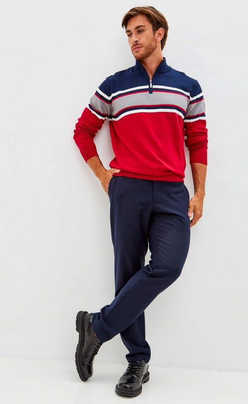 Джемпер мужской в полоску с воротом на молнии F221-15-22022 сине-красный - Fine joyce фото 4