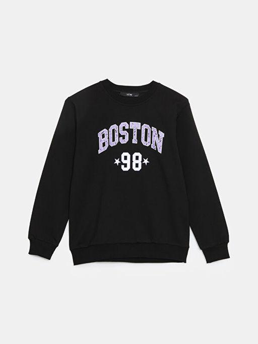 Bisiklet Yaka Bask?l? K?z ?ocuk Sweatshirt