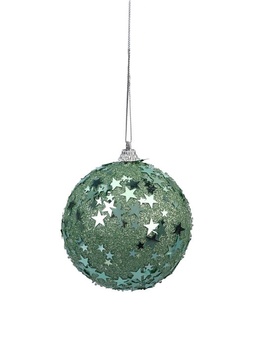 Цена за 3 шт. Ёлочный шар новогодний d=8 см Карнавал звёзды, бирюзовый - Зимнее волшебство фото 2