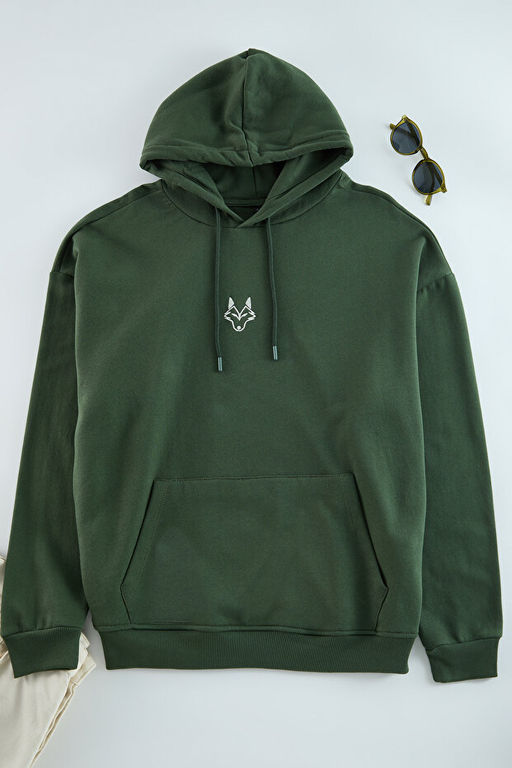 Haki Oversize/Geni_ Kesim Kap__onlu __i Polarl_ Kurt Nak__l_ Sweatshirt TMNAW24SW00018 - Trendyolmilla фото 2