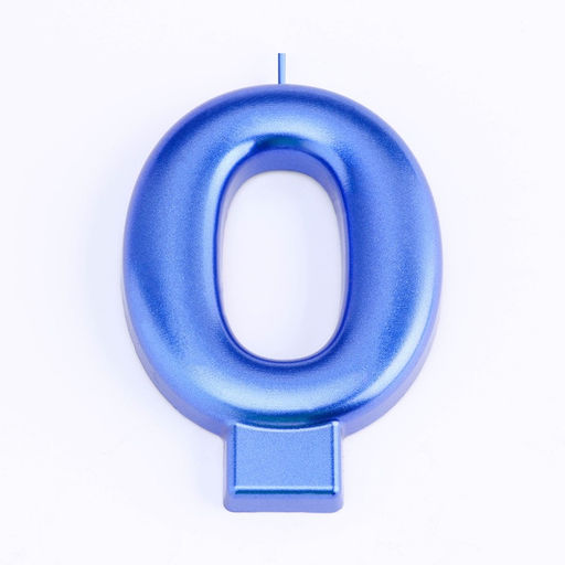 Цена за 2 шт. Свеча для торта «Европейская ГИГАНТ», цифра 0, 7 см, синий металлик