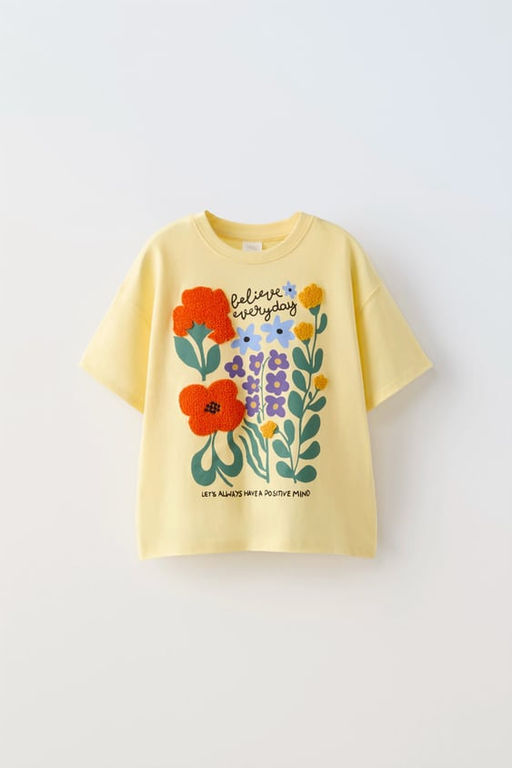 T-SHIRT WITH TERRY EMBROIDERY - Zara фото 7