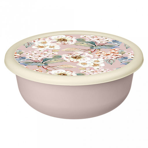 "Modena" Миска пластмассовая 3,2л, д26см, h10см, бежевый, с крышкой, с декором (Россия)