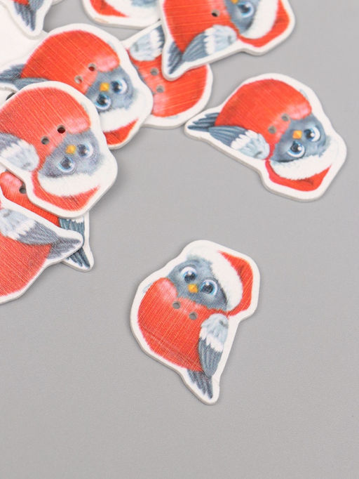 Набор пуговиц для творчества дерево «Снегирь в колпаке», набор 15 шт., 3.3×2.8 см