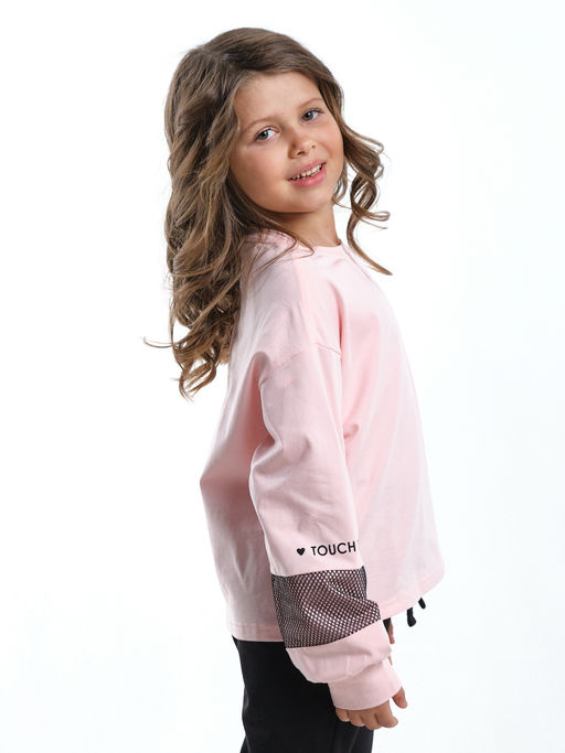 Лонгслив для девочки с принтом UD 7897 крем-розовый - Mini maxi фото 4