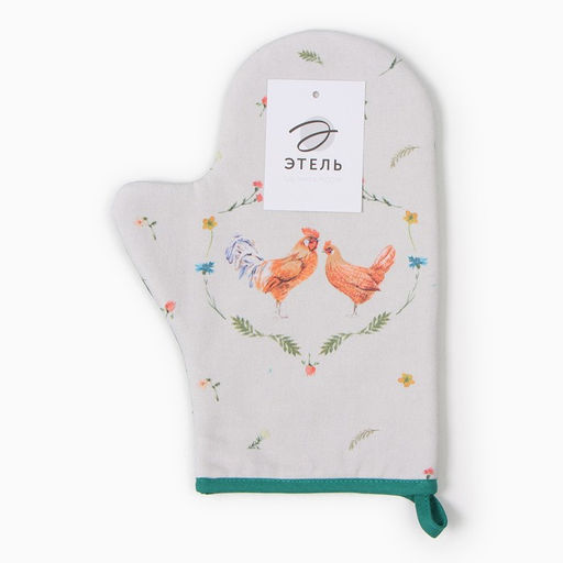 Варежка-прихватка Этель Курочка и петух 20х28см,саржа, 100% х/л, ватин 250г/м2  фото 8