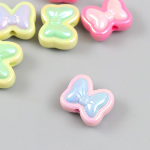 Бусина для творчества пластик, набор 6 шт., Бант, цветная с перламутром, 1.7?2 см, МИКС