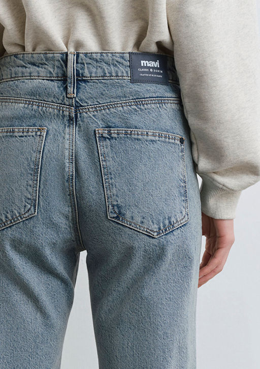 Jane Classic Denim Puslu Ac?k Mavi Jean Pantolon  фото 9