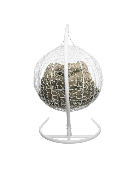 Кресло - кокон подвесное «Для двоих», 126×73×193 см, с искусственным ротангом, белое, с бежевой подушкой
