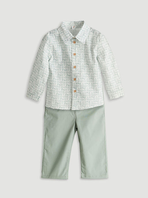 Bask?l? Erkek Bebek G?mlek ve Pantolon 2li