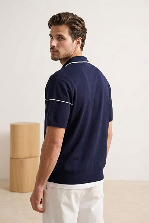 Lacivert Regular/Normal Kesim Biye Detayl_ Fermuarl_ Triko Polo Yaka T-Shirt TMNSS26TS00020 - Trendyolmilla фото 2