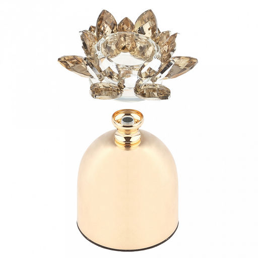 Подсвечник стеклянный "Лотос Янтарный" h14,6см, чаша д5,2см, h2см, отвинчивающаяся, нескользящее основание д8см, металлическая ножка, золотой, в коробке (Китай)