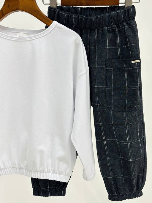 Комплект лонгслив с брюками 22-0077|7971 белый|графит - Mini maxi фото 6