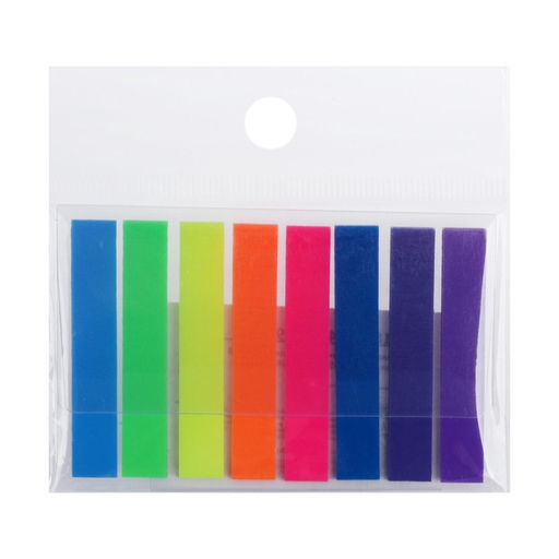 Блок-закладка с липким краем, 8 цветов по 20 штук, 8×45 мм, флуоресцентные, пластиковые