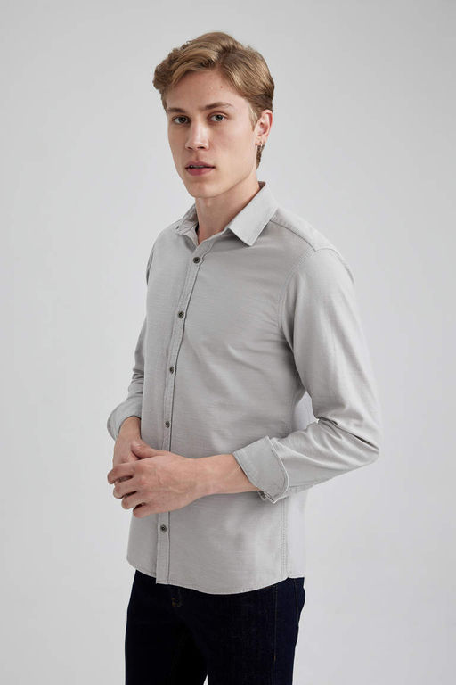Рубашка Slim Fit из хлопка с длинными рукавами - Defacto фото 6