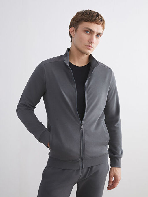 Dik Yaka Uzun Kollu Erkek Fermuarl? Sweatshirt