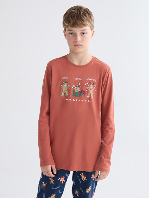 Bisiklet Yaka Y?lba?? Temal? Erkek ?ocuk Pijama Tak?m?