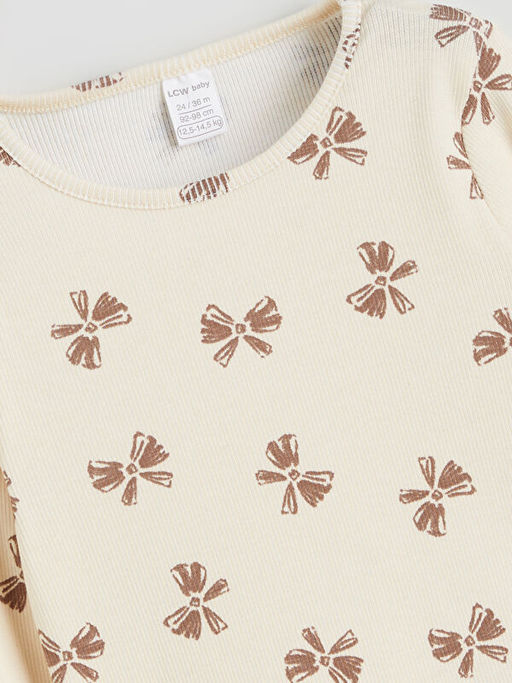 Bisiklet Yaka Fiyonk Bask?l? K?z Bebek Ti??rt ve Tayt