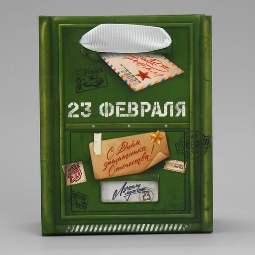 Цена за 3 шт. Пакет подарочный ламинированный, упаковка, «23 февраля», почта, S 12×15×5.5 см