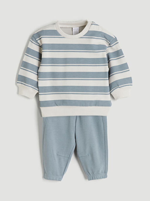 Bisiklet Yaka ?izgili Erkek Bebek Sweatshirt ve E?ofman Alt