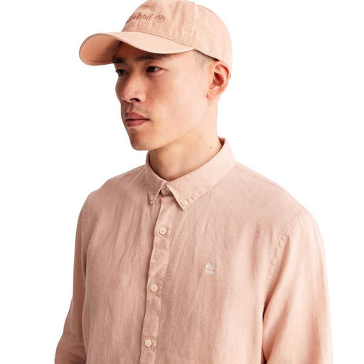 Мужская рубашка Timberland Shirt Mill River Linen Slim розовая  фото 4