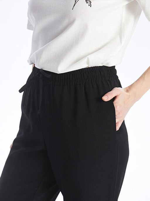 Kad?n Beli Lastikli D?z Pantolon