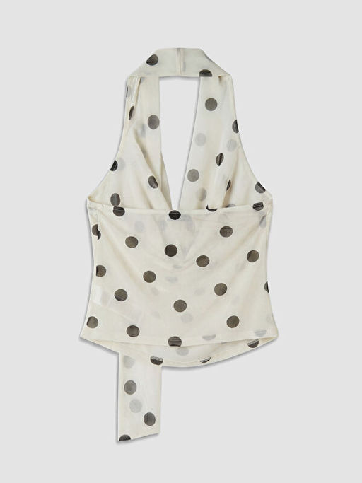 Halter Yaka Puantiyeli Fular Detayl? Bluz