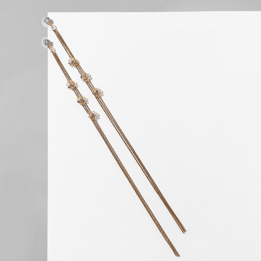 Серьги висячие со стразами Голливуд цветы на нитях, цвет белый в золоте, 19,5см - Queen fair фото 2