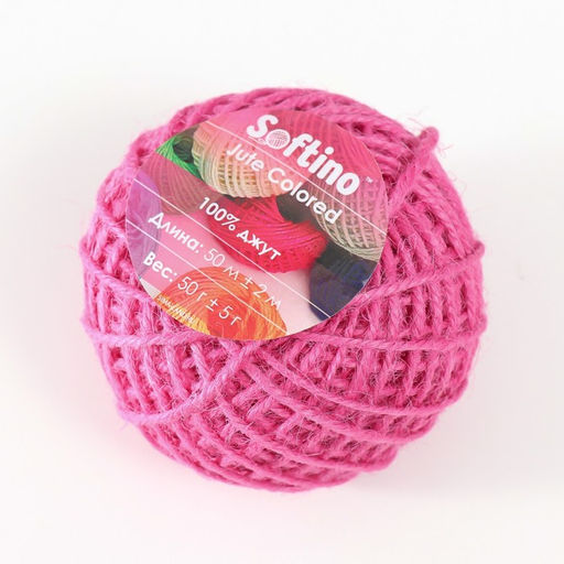Пряжа 100% джут Softino Jute Colored 50м 2м ярко-розовый 50 гр  фото 2