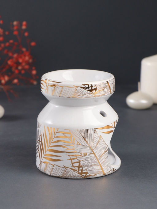 Аромалампа для эфирных масел Золотые пальмовые листья на белом, керамика, 9.8?9.8?11 см - Simaland фото 2