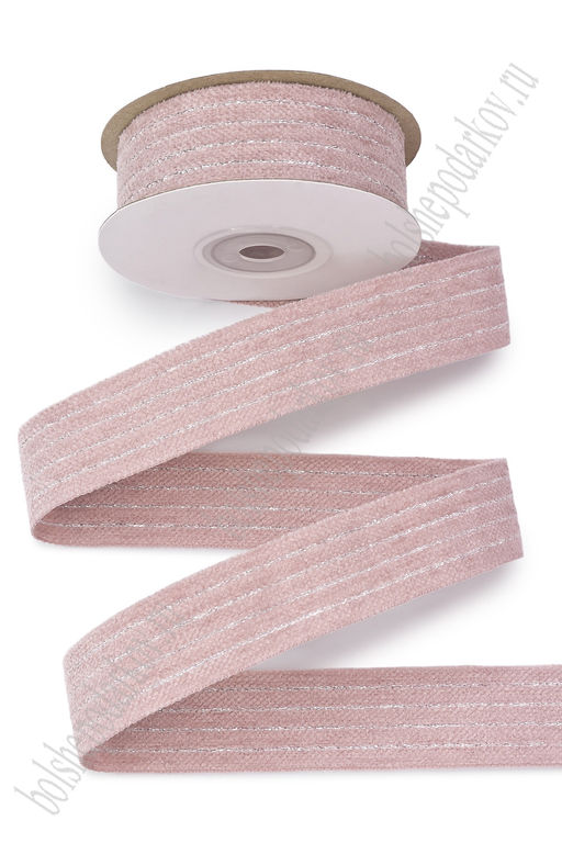 Лента двусторонняя с люрексом 2,5 см*10 ярд (SF-7740) нежно-розовый