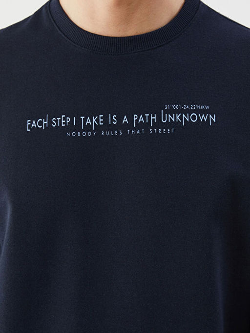 Bisiklet Yaka Bask?l? Erkek Sweatshirt