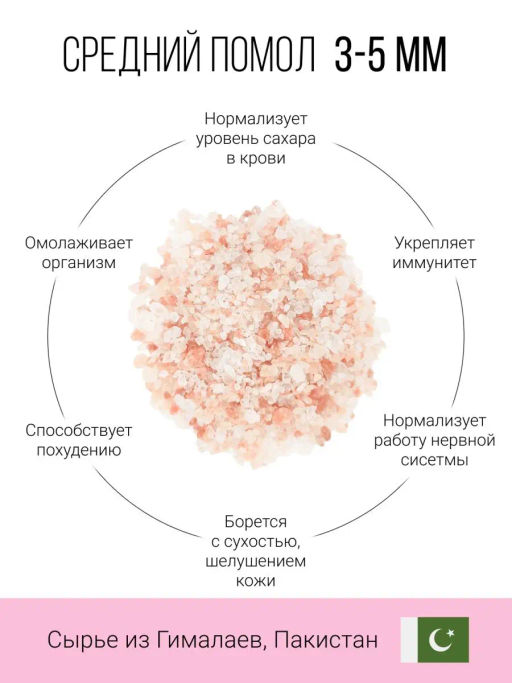 Розовая гималайская соль СРЕДНЕГО помола 2-5 мм 400г (состав: 100% соль гималайская розовая) - Sneko Gold фото 2