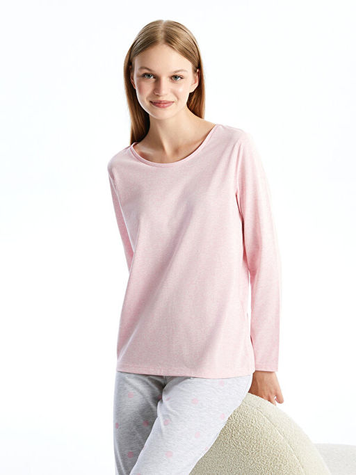 Bisiklet Yaka D?z Uzun Kollu Kad?n Pijama Tak?m?