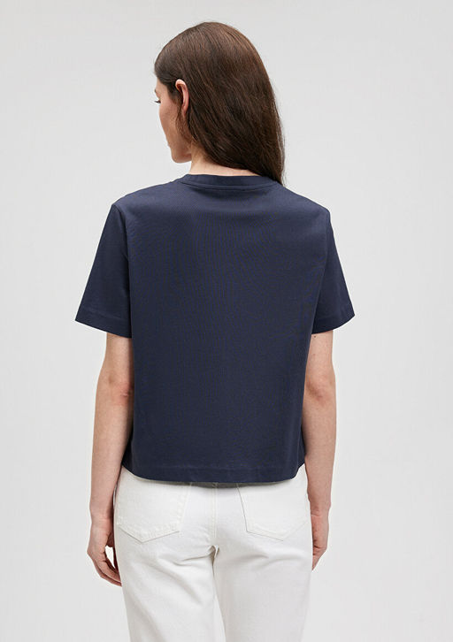 Pamuklu Merserize V Yaka Mavi Basic Tisort  фото 4