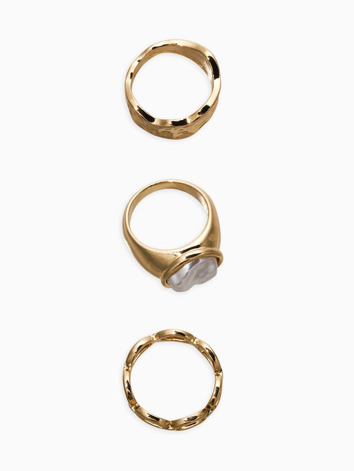 Набор колец 3 шт "Новый стиль" жемчуг,цепь, размер МИКС, цвет белый в золоте